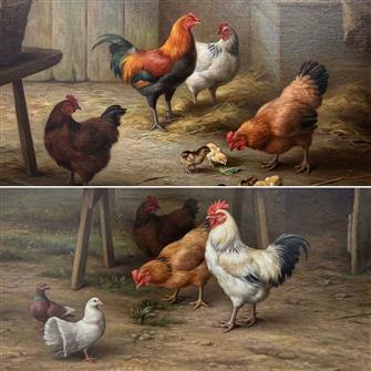 Edgar Hunt | Farmyard Scenes. A Pair.